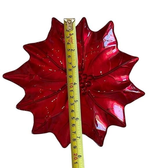 4 Akcam Turkish Glass Red Shimmer Poinsettia 8" Plate Set of 4 Christmas Holiday - Picture 12 of 16